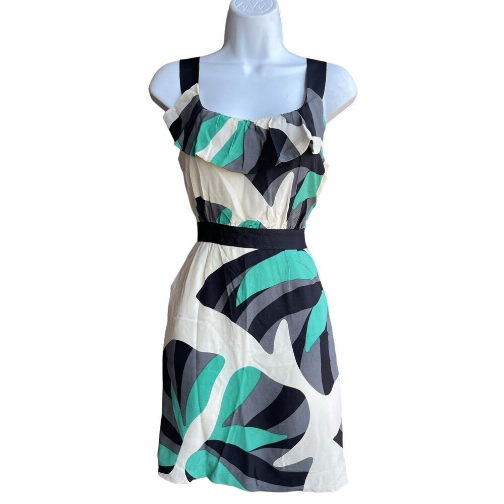 ANTHROPOLOGIE Leifsdottir Sheath Dress Silk Multicolor Ruffle Sleeveless Size 4